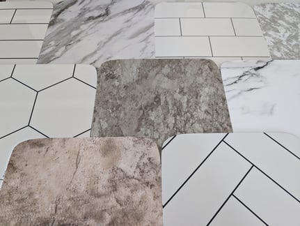 Acrylic comes in natural stone and tile colors and patterns